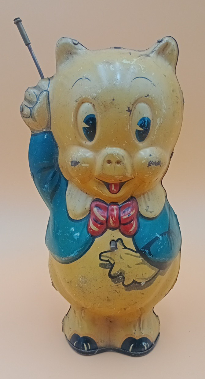 WORKING Vintage 1939 Marx Leon Schlesinger Porky Pig Tin Litho Wind Up Toy