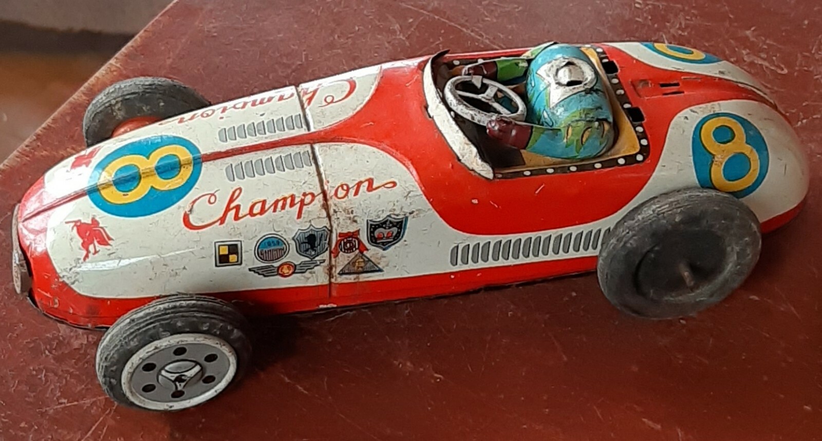 Vintage 1950-60’s ATC Asahi Japan Tin Friction Champion 8 Mobilgas Race Car Toy
