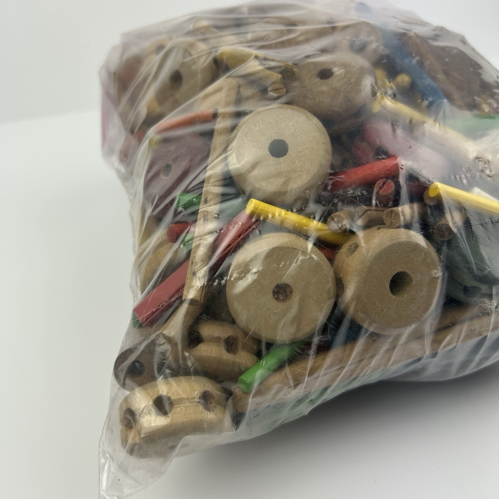 Vintage Wood Tinker Toys Lot Wooden Pieces Wheels Connectors Unsorted 2lbs 11oz