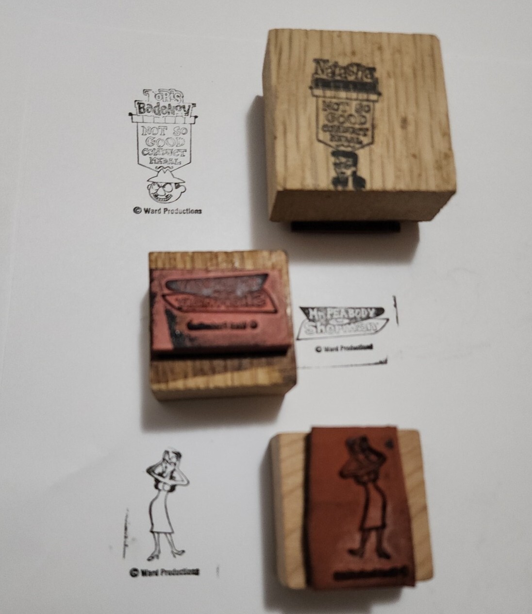 vintage Rocky and Bullwinkle Cartoon rubber Stamps set Ward Productions Sherman