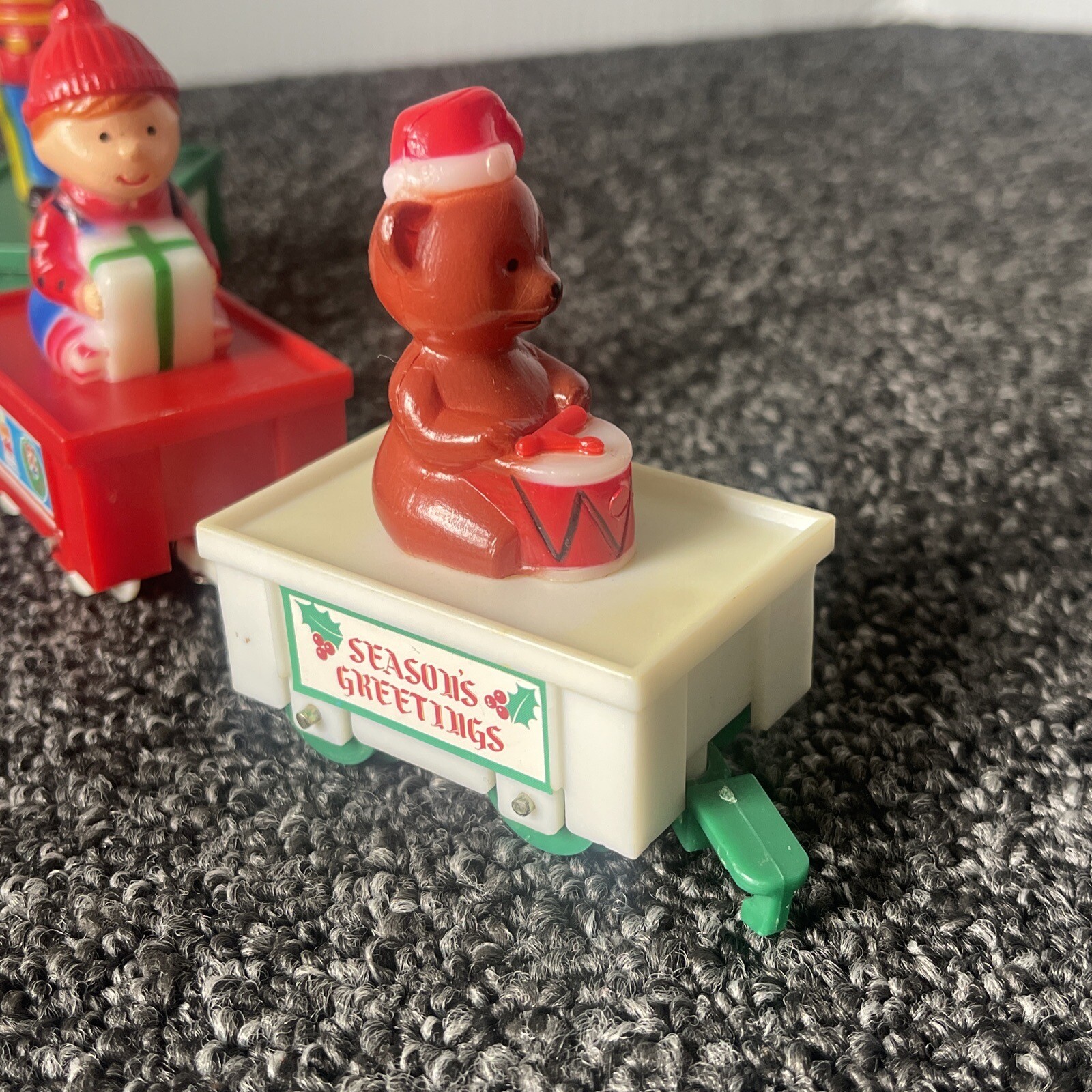 R. Dakin Co. Happy Christmas Mouse Wood Train Engine & Plastic Bear Boy Soldier
