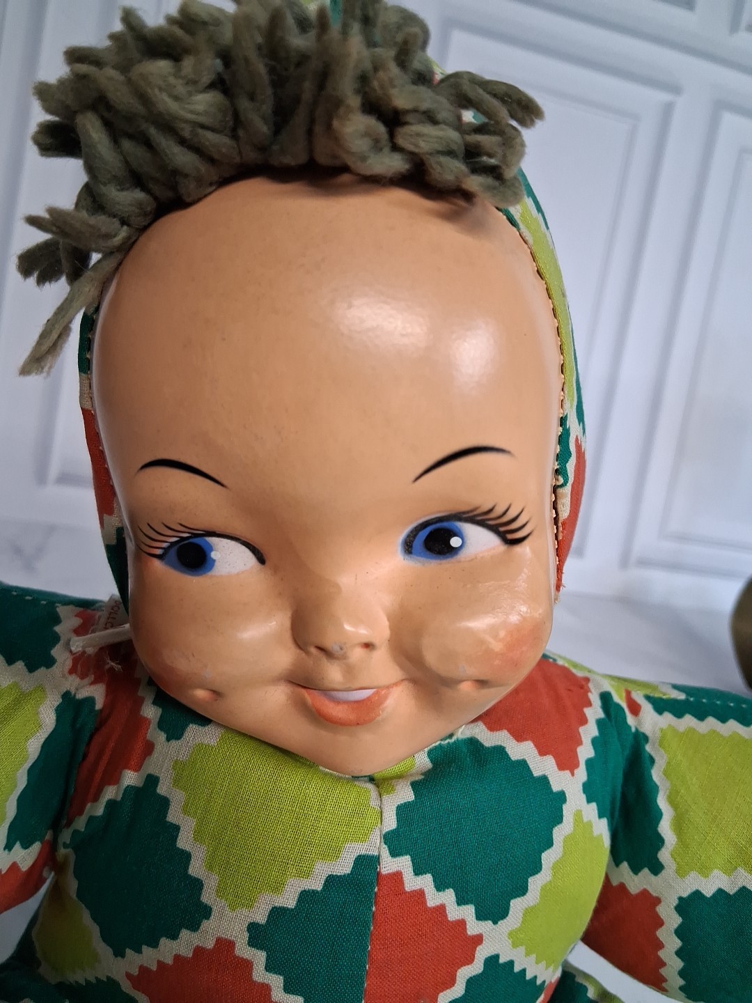 Vintage LAZY BABY 12 inch Plastic Face Plush Doll 1940s to 1950s Carnival Prize