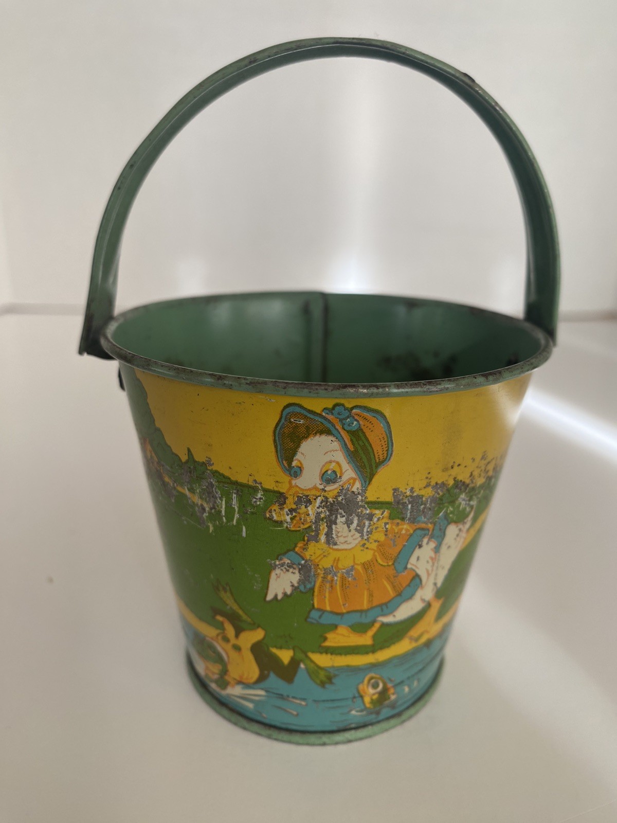 Vintage J. Chein Tin Litho Sand Pail Mother Goose & Friends