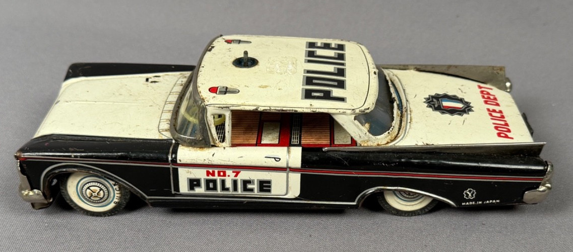 VTG 1959 Yonezowa Buick Police Car No. 7 Tin Litho Friction Toy Japan
