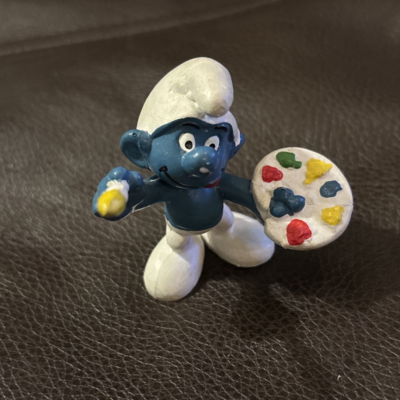 VINTAGE PEYO SMURFS FIGURINE PAINTER ARTIST SMURF FIGURE COLLECTIBLE 70s 80s