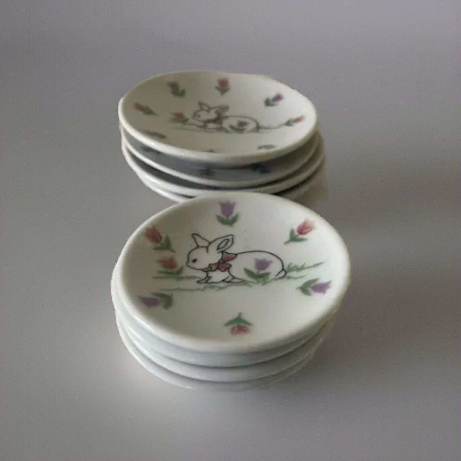 ABC Dist. Miniature Tea Set Replacement Plates Mini Porcelain 8 pc Rabbit Bunny