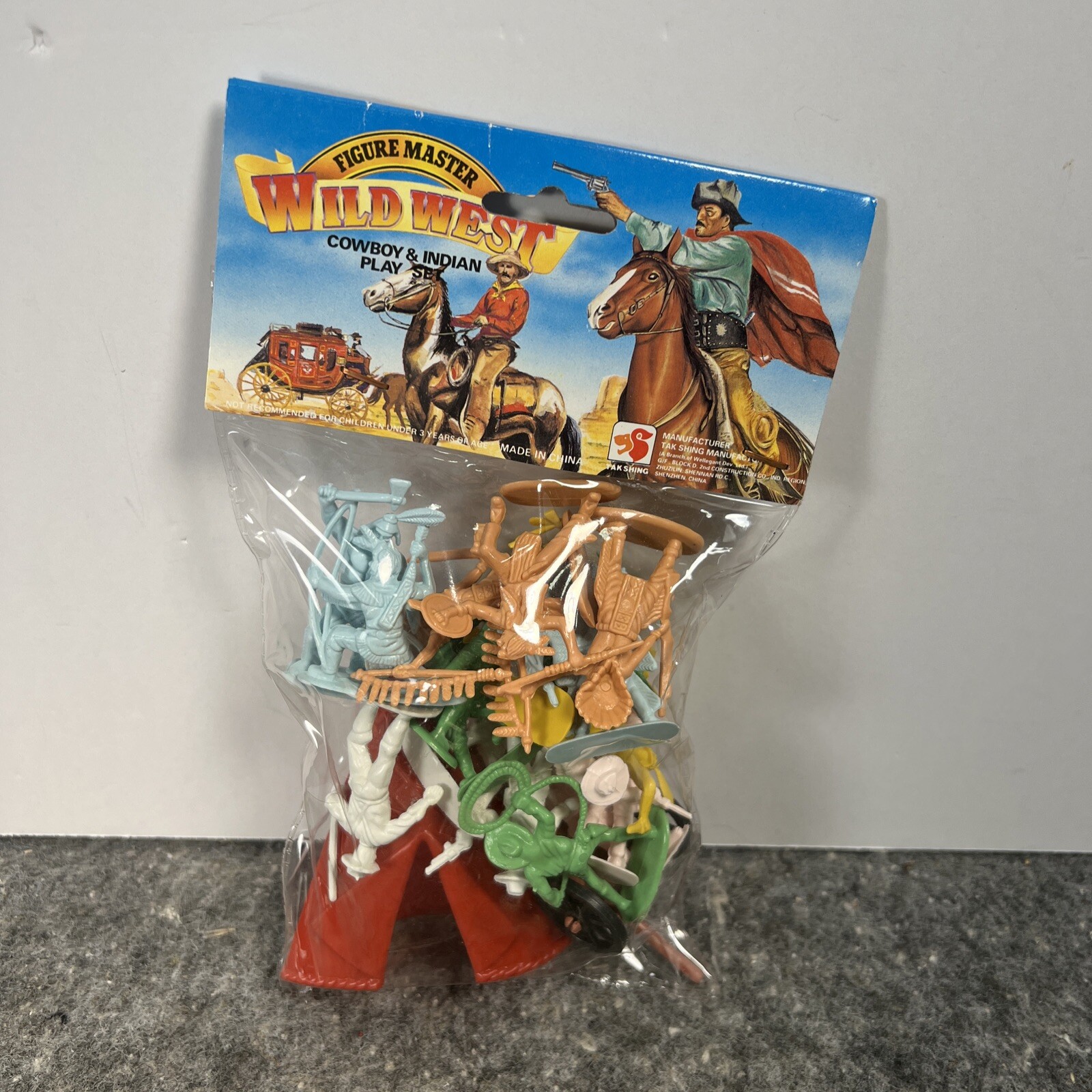 VTG Takshing Figure Master Wild West Cowboy & Indian Play Set NEW & SEALED