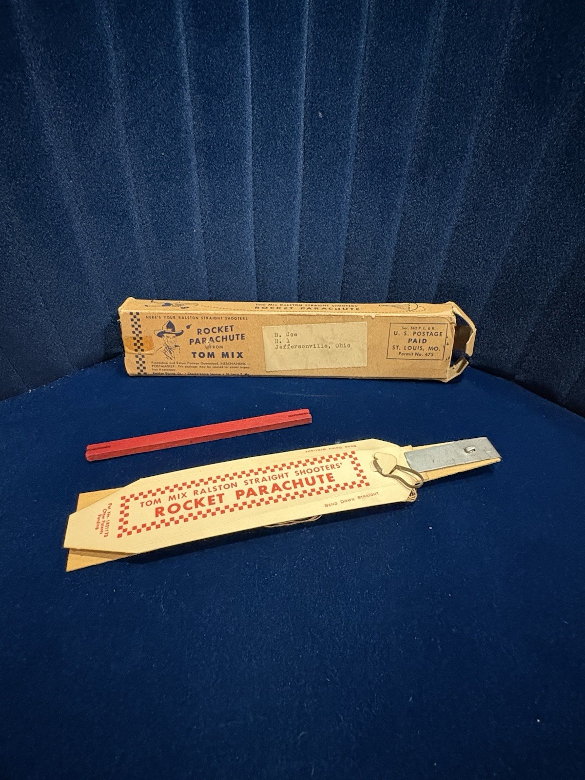 CIRCA 1930S 1940S TOM MIX RALSTON CEREAL PREMIUM ROCKET PARACHUTE NEW IN BOX