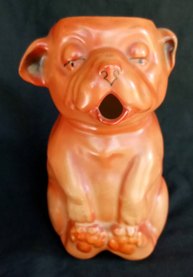 BONZO PITCHER GERMANY ART DECO 6″ ORANGE DOG figurine marked
