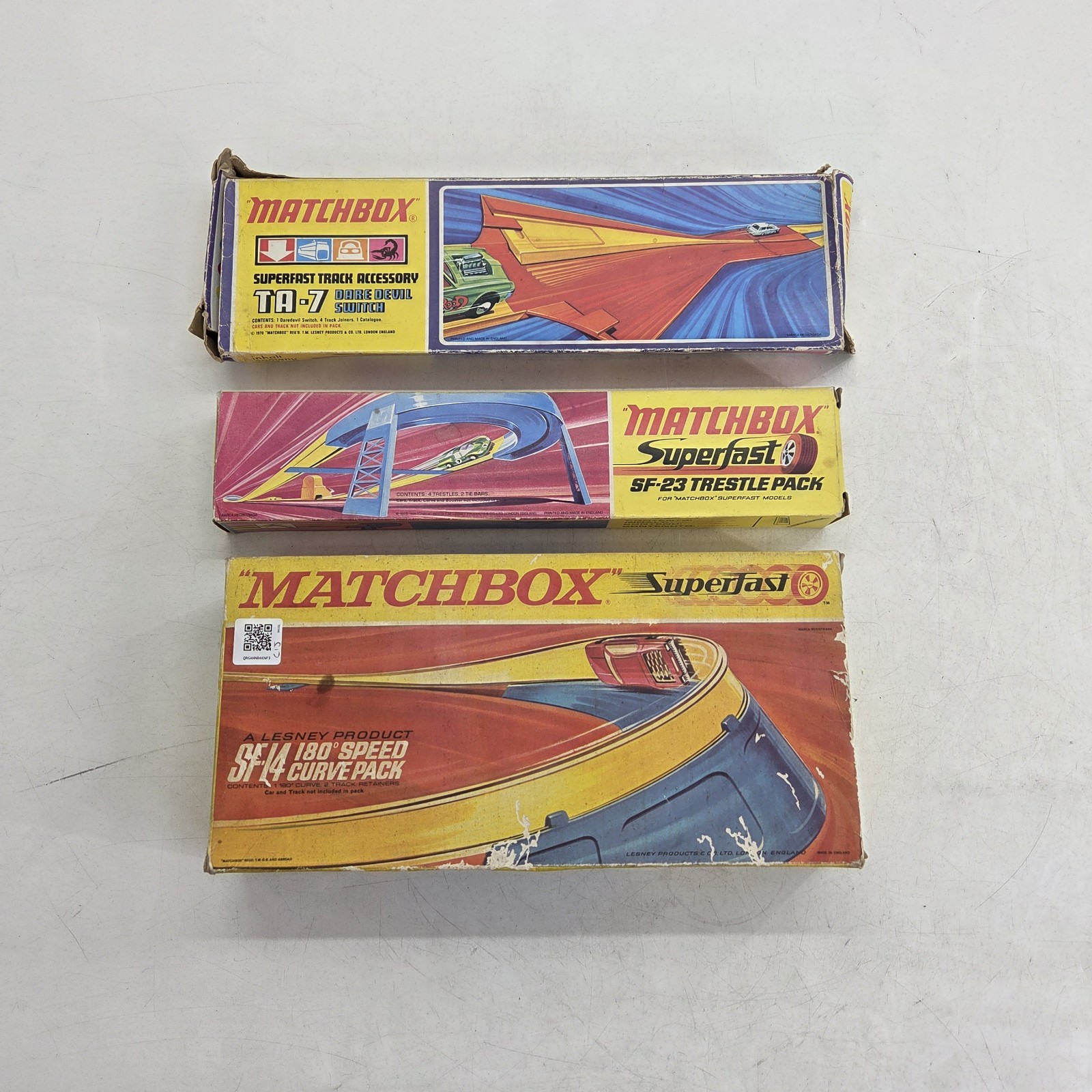 Matchbox Superfast SF14 curveball, TA-7 Tack Daredevil Switch SF-23 Trestle pack