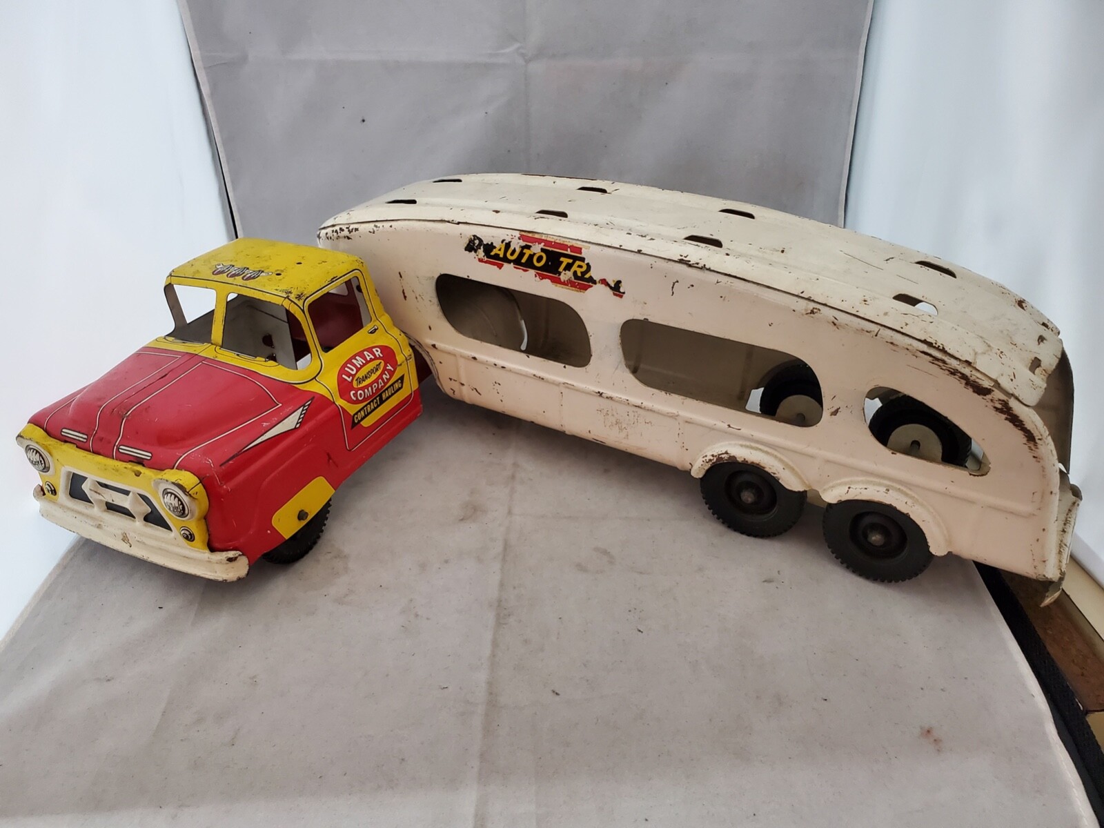 Louis Marx & Co Toy Truck with Trailer, Lumar Transport Company Contract Hauling