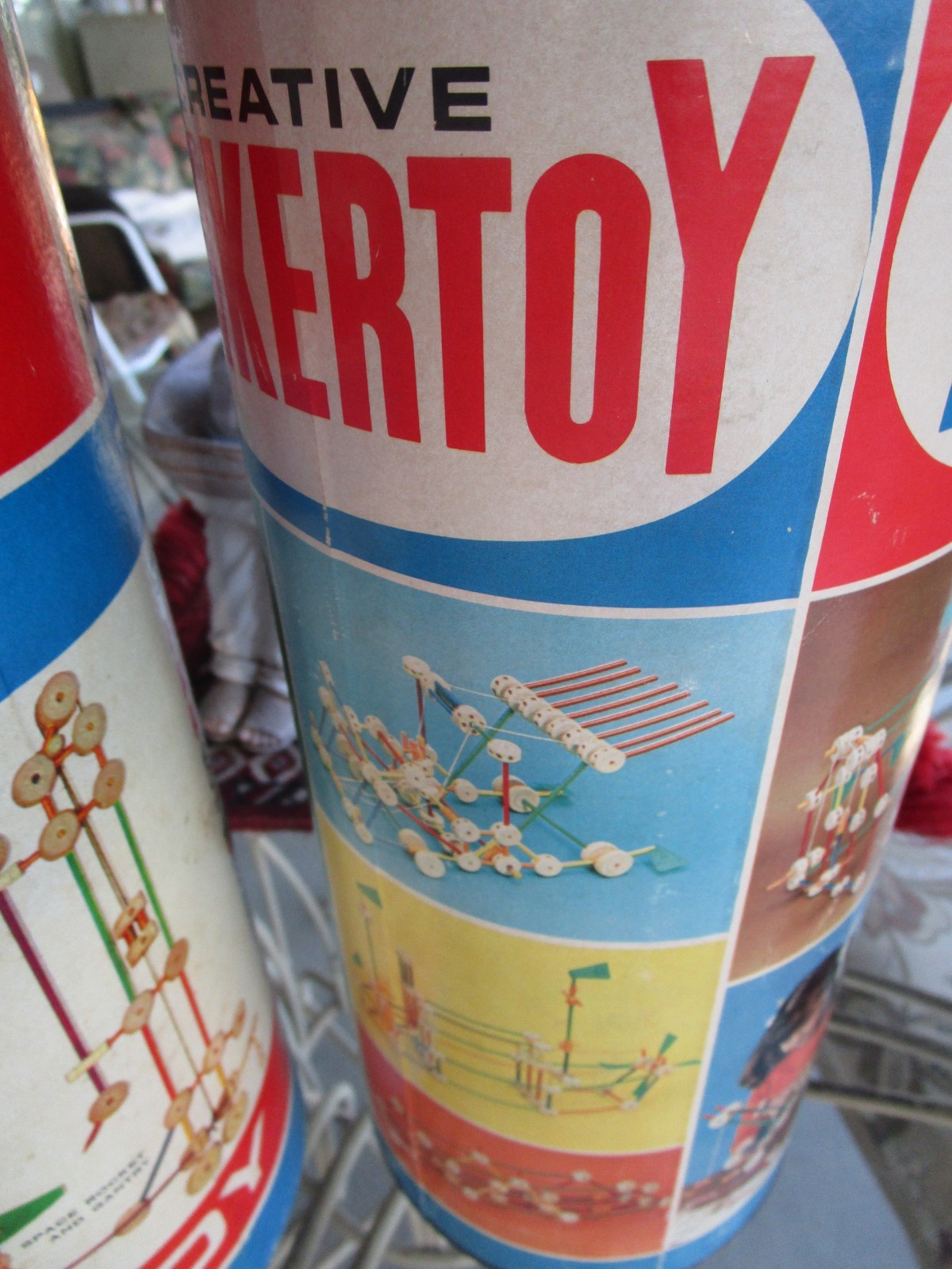 VTG. LOT 3 CAN OLD TINKER TOYS 14-13-12.75 HAS CONTENTS
