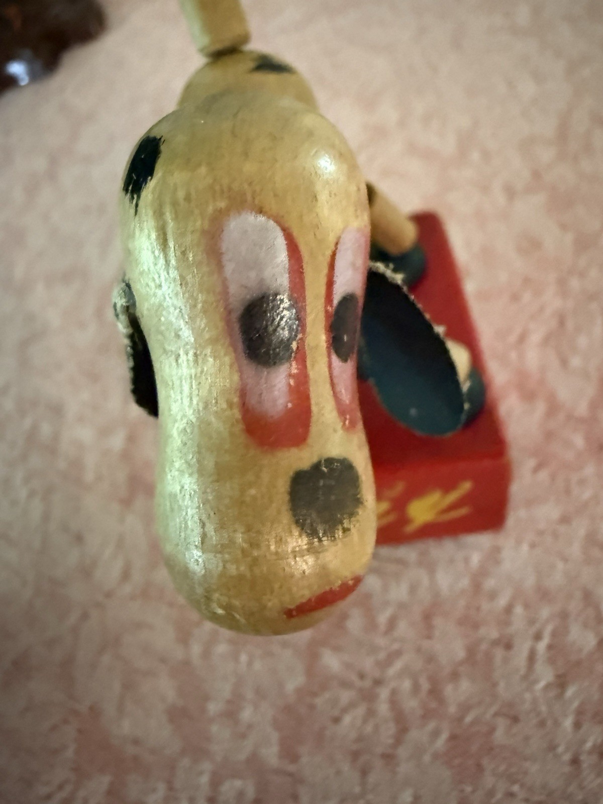 Vintage TRIX Wooden Dog Push Up Puppet Toy 5″ Tall 1950s