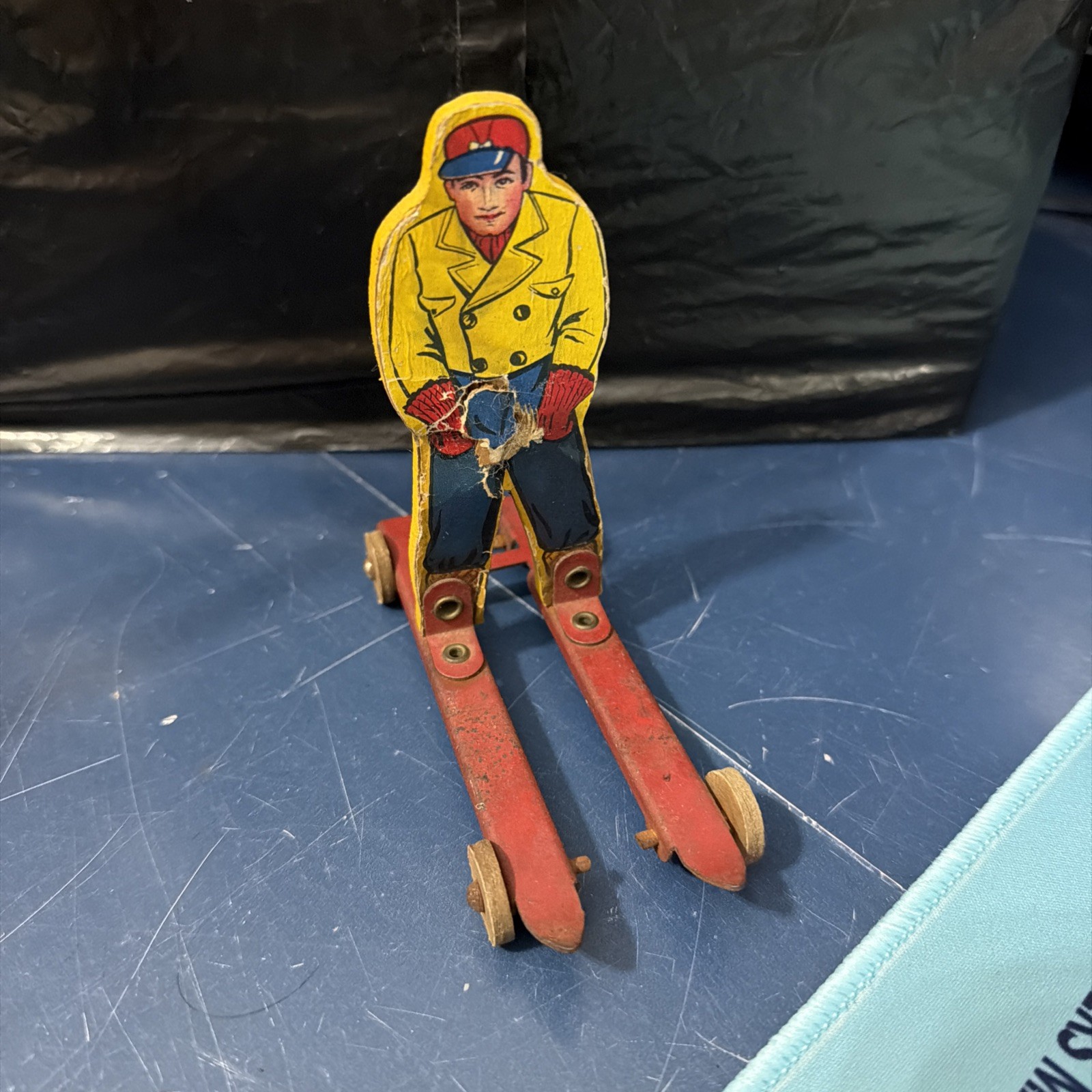 Vintage 1940’s Wolverine Sun Valley Ski-Jumper Tin Toy Wooden Wheels First Ed.
