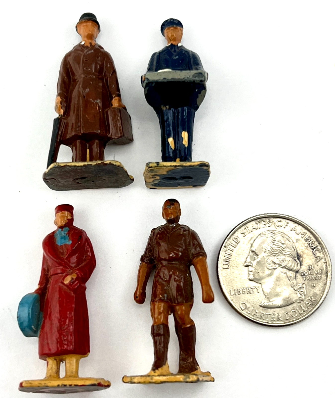 4 Vintage Mid-Century Dinky Toys Lead Train Passengers People Figures 1 inch