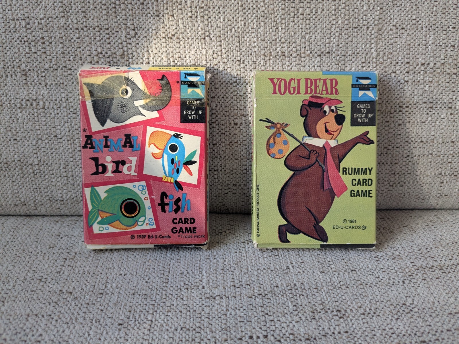 Viintage Yogi Bear Rummy (1961) & Animal Bird Fish (1959) Card Game | Vtg