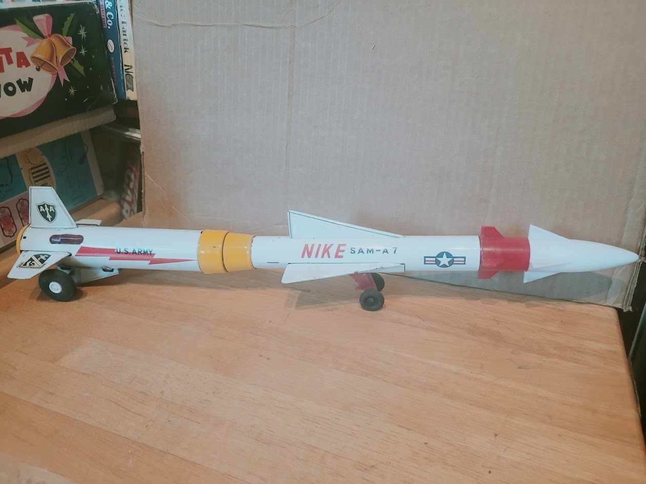 VERY NICE 1950s OR 60s DAIYA TIN & PLASTIC FRICTION NIKE SAM A-7 MISSILE ROCKET
