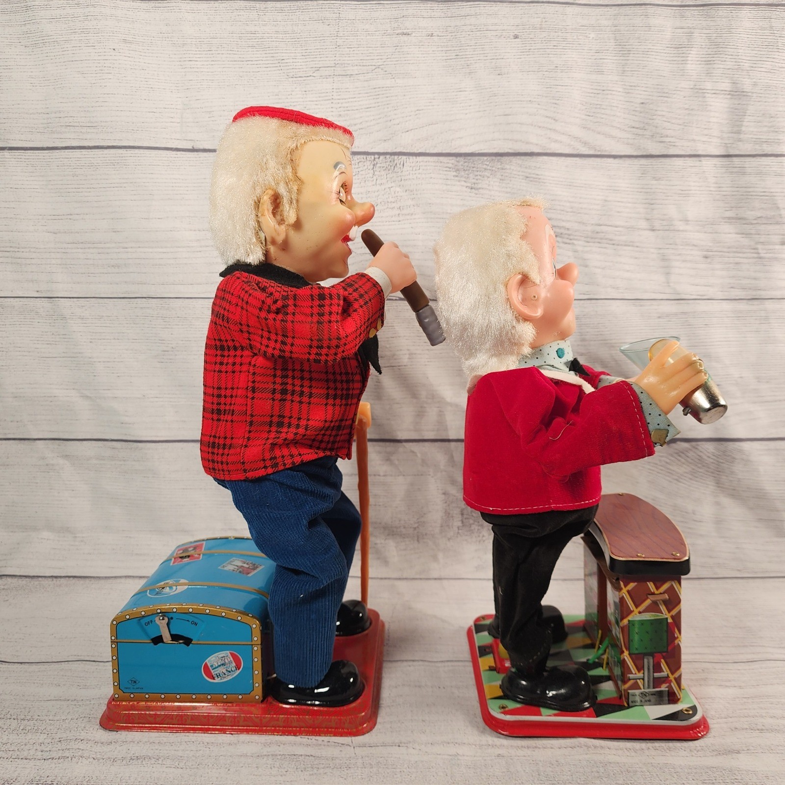 Vintage Nomura TN Japan Smoking McGregor & Charley Weaver Bartender Tin Toys Set