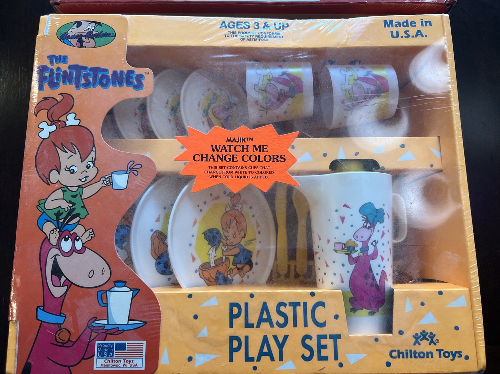 Vintage The Flintstones Changing Colors Chilton Malik Dishes Play set Sealed