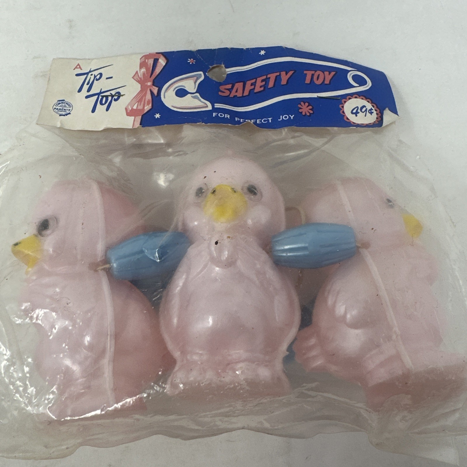 Pram Rattle Traditional Toy Chick Ducks String Pink Blue Unisex Vintage NIP