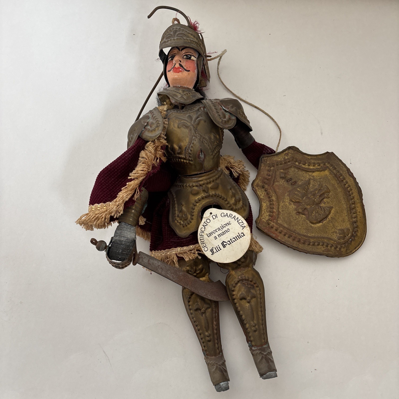 Vintage Antique Handmade Knight Italian Sicilian Puppet Marionette Metal Armor