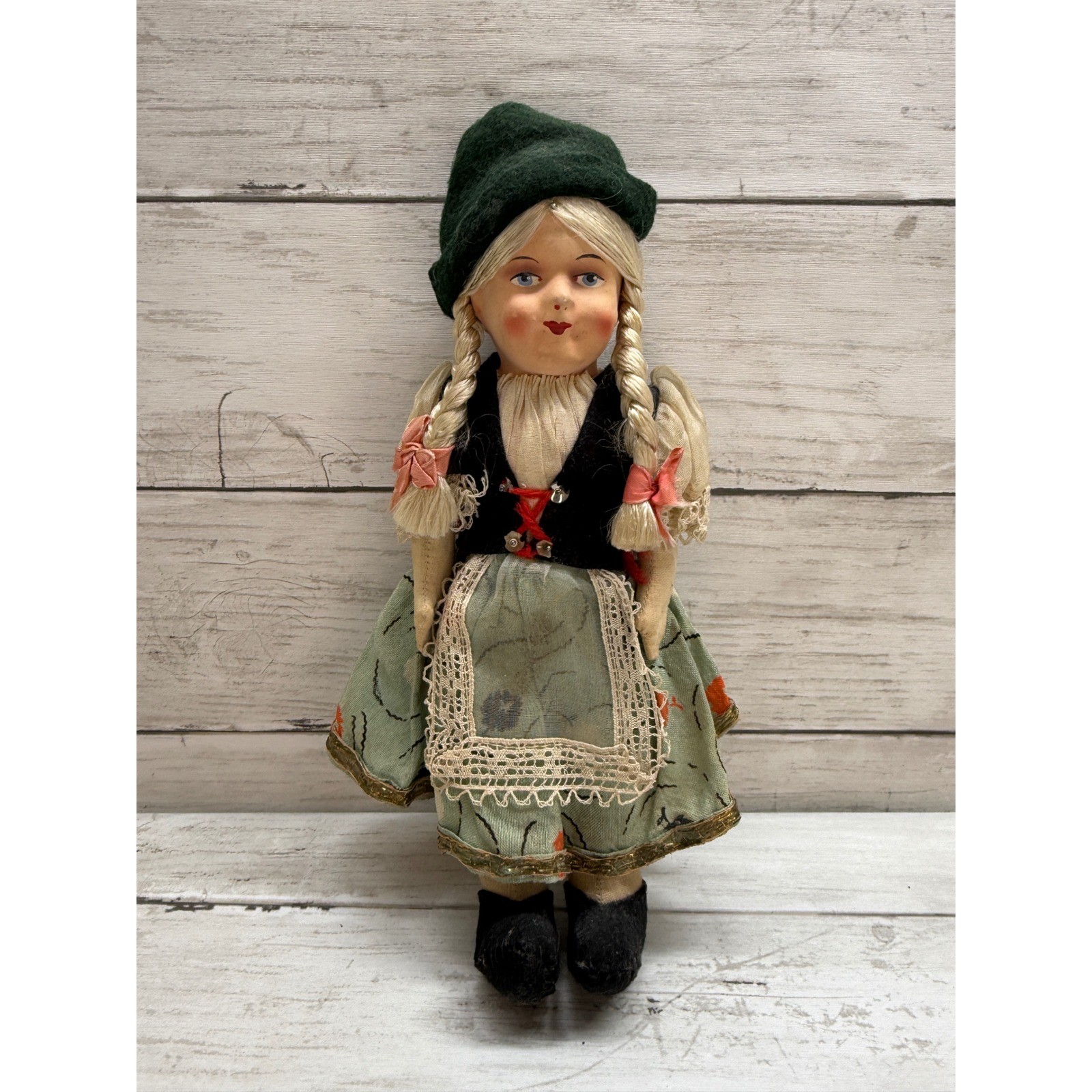 Vintage 1937 Swiss Cloth Doll Traditional Folk Costume Handmade Doll