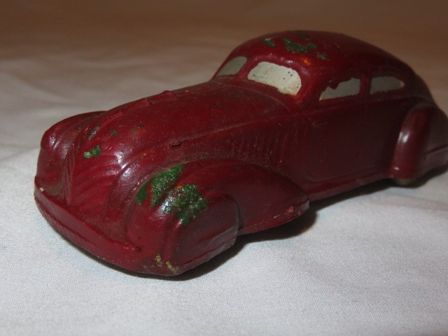 Vtg Early Sun Rubber Co. Streamlined Red Sedan Car Hard Rubber