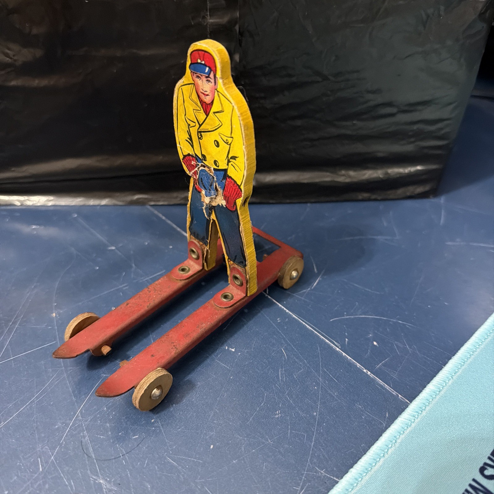 Vintage 1940’s Wolverine Sun Valley Ski-Jumper Tin Toy Wooden Wheels First Ed.