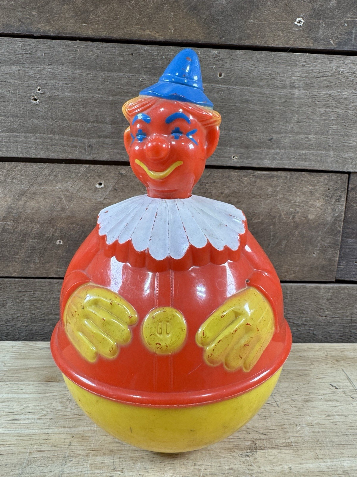 Vintage Roll Poly Clown Plastic Baby Toy Knickerbocker Plastic Co.