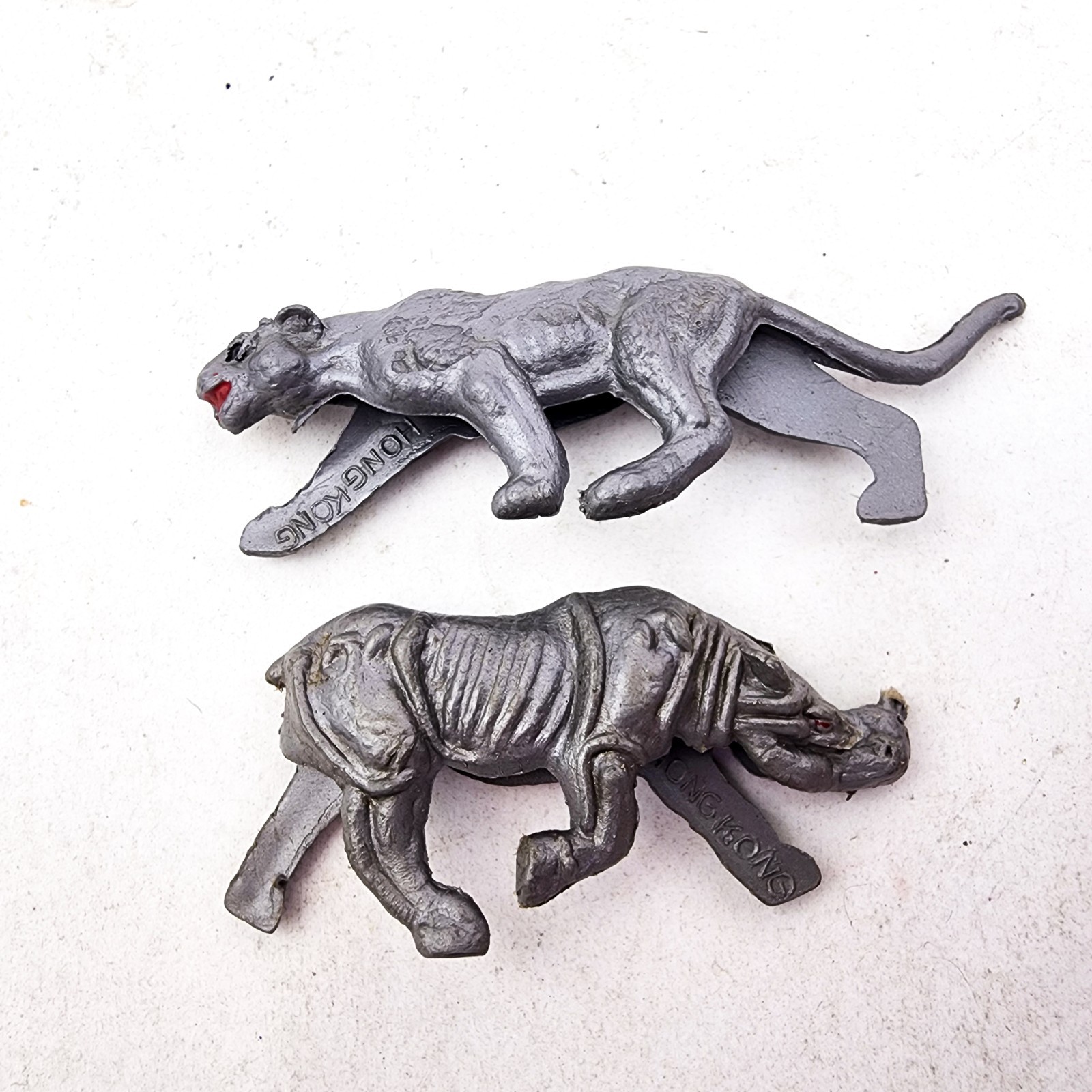 Vintage Hong Kong Plastic Animals Jungle Safari Tiger Rhino Mini Figures