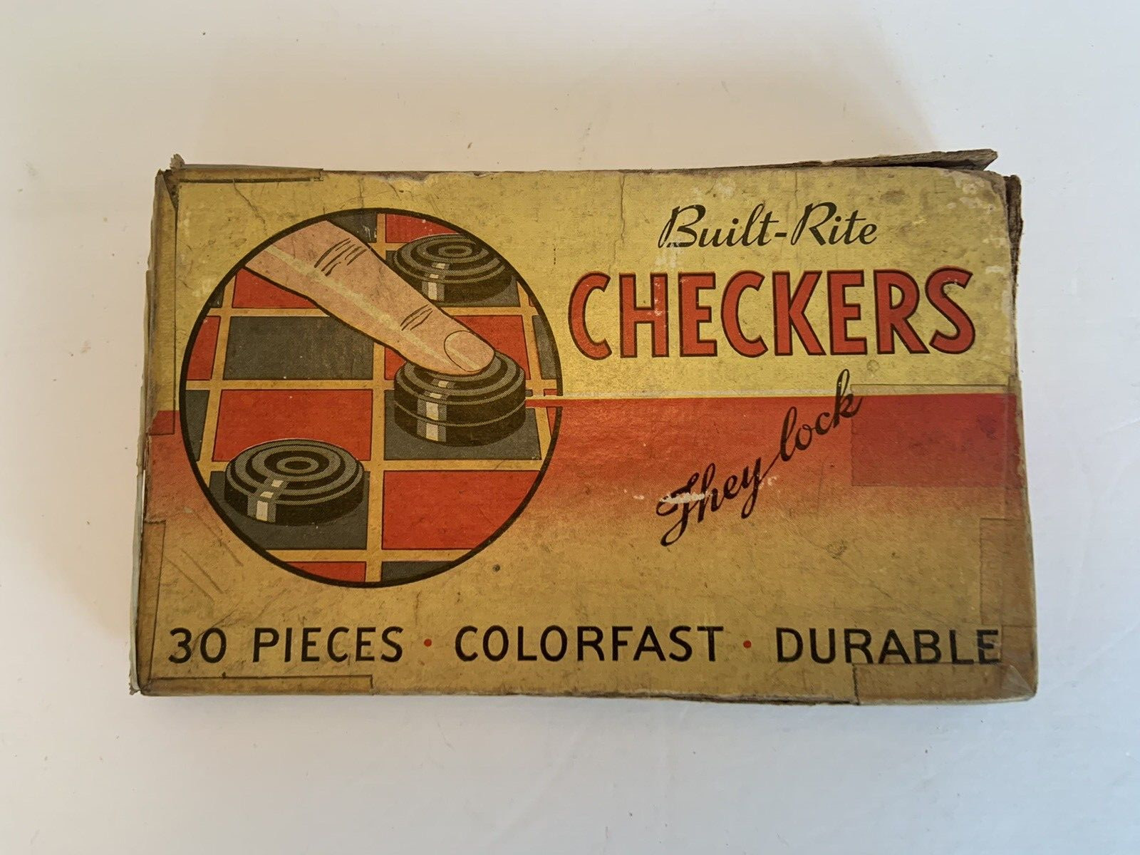 1943 Built Rite Checkers / Tit-Tat- Toe Box 26 Of 30 Interlocking Pieces WWII$Dp