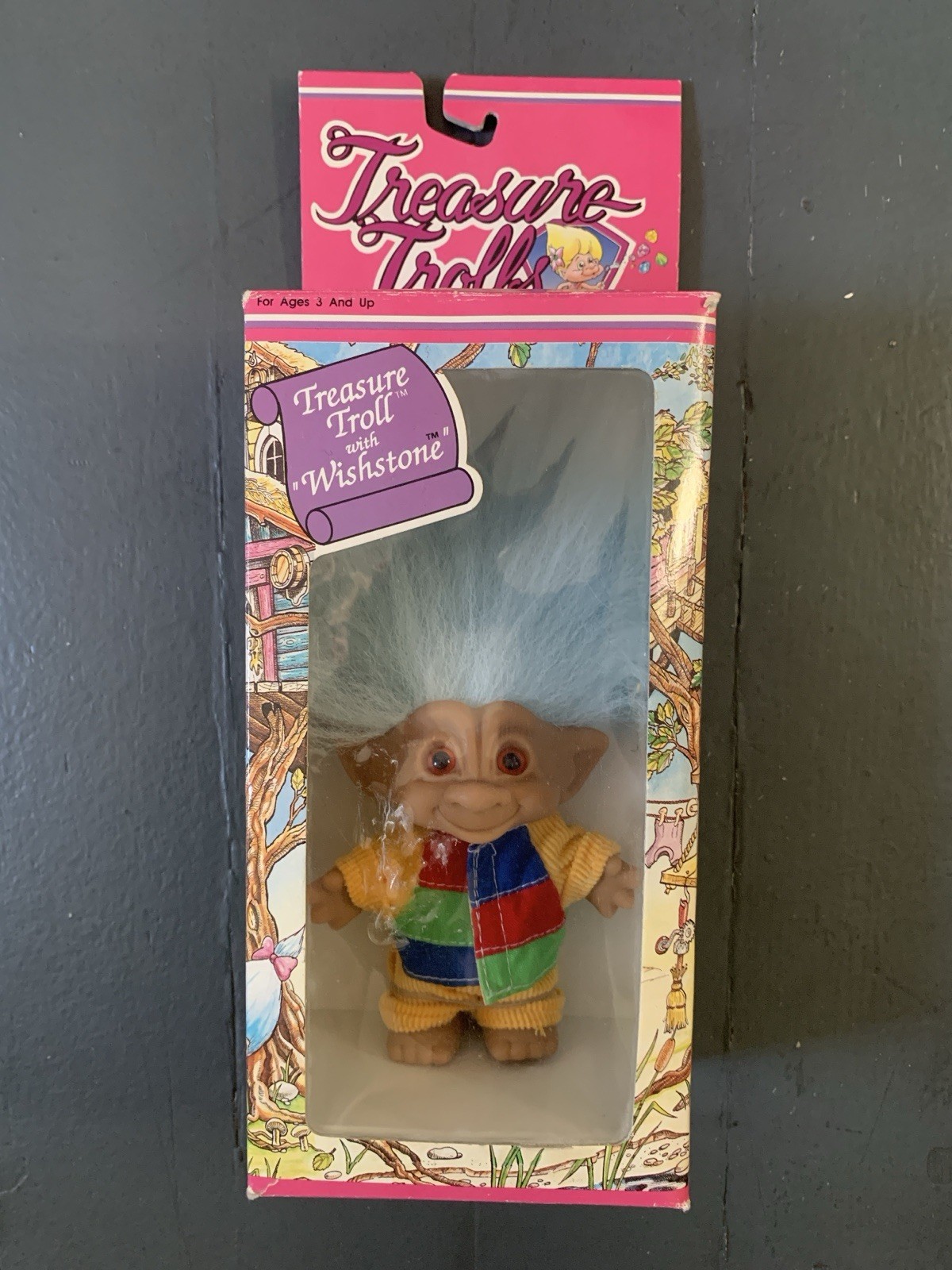 Vtg 90s Treasure Troll with Wishstone- Blue Hair -Ace Novelty Co.