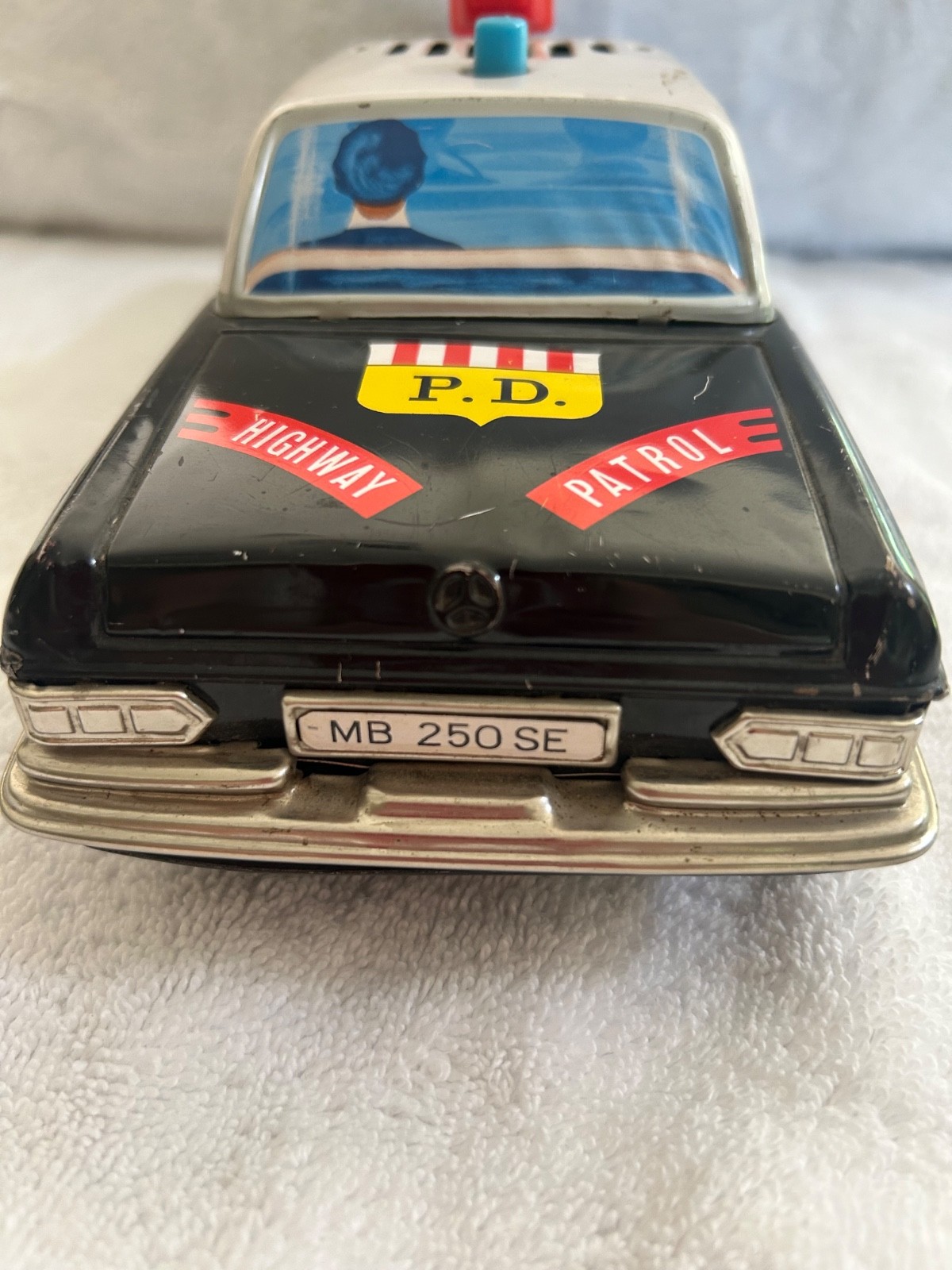 Vintage 1960’s Mercedes Benz 250SE Tin Toy Highway Patrol Car, Friction w/Siren