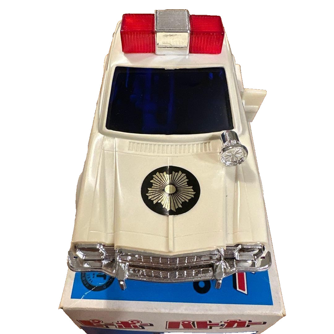 Kanto Toys Police Car Tin Toy Vintage Japan Wind Up Retro Mint Boxed
