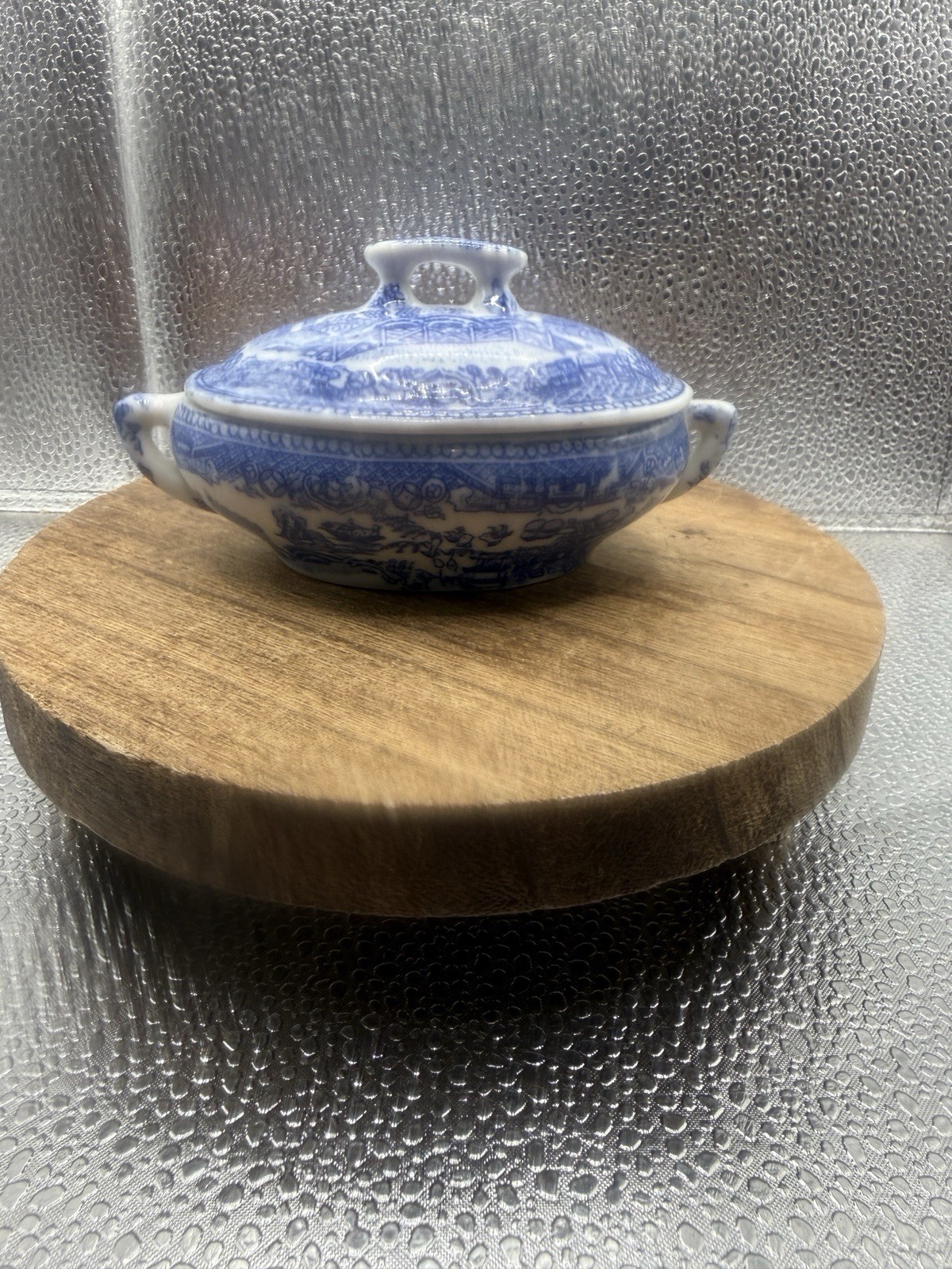 Miniature Blue Willow Child’s Tureen, With Lid. “Made In Japan”. 4.5” L x 2.5 W