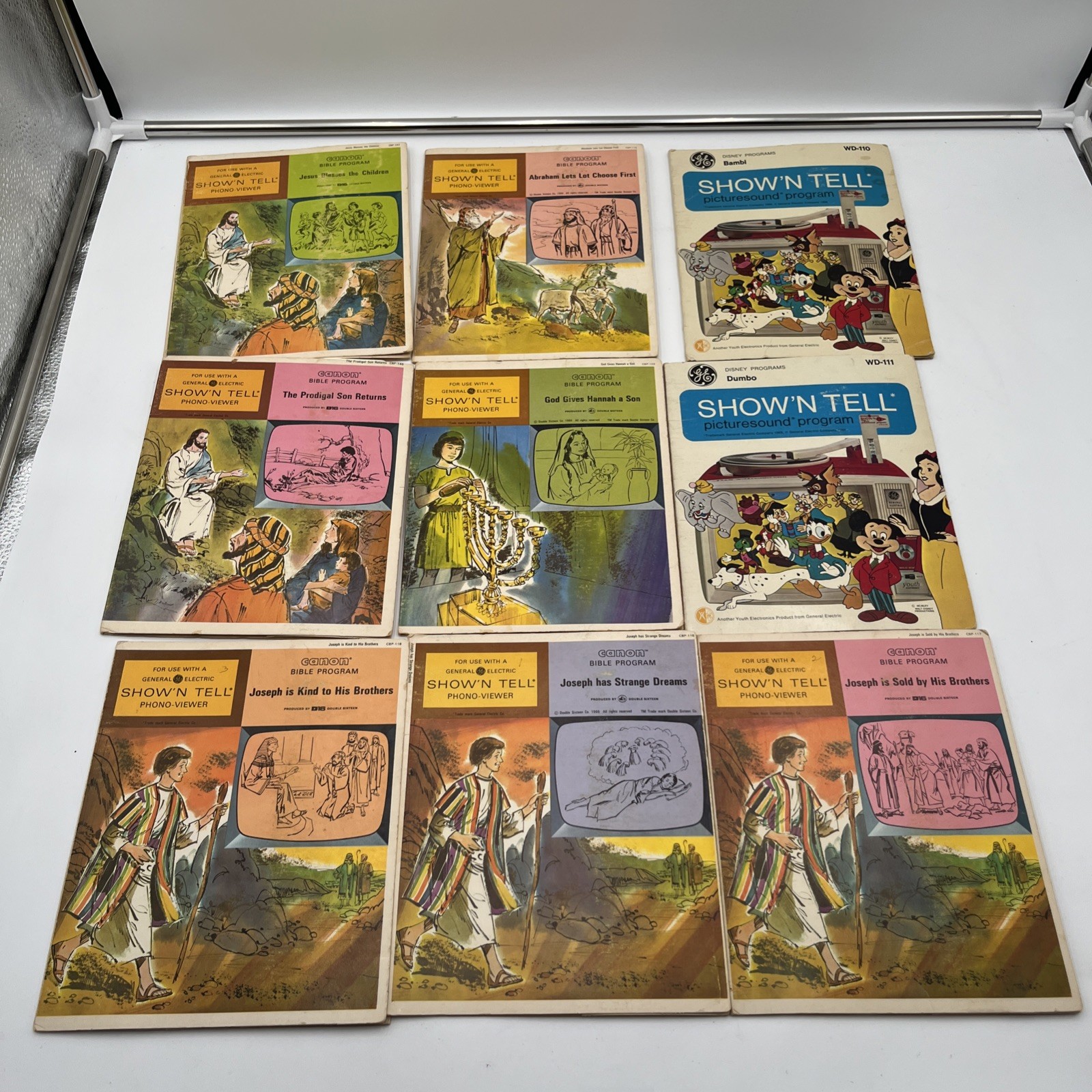 Lot of 9 GE Show ’N Tell Picturesound Programs 1965-66 Bible Disney Bambi Dumbo