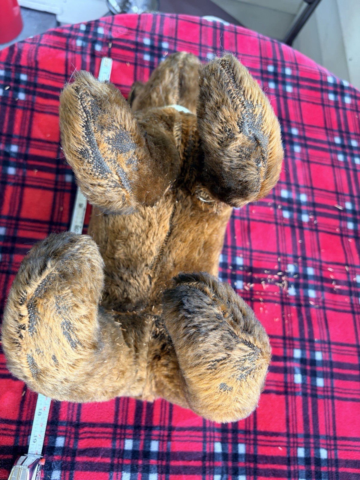 Antique 16” Teddy Bear Mohair Glass Eyes Excelsior Stuffed Needs Repair