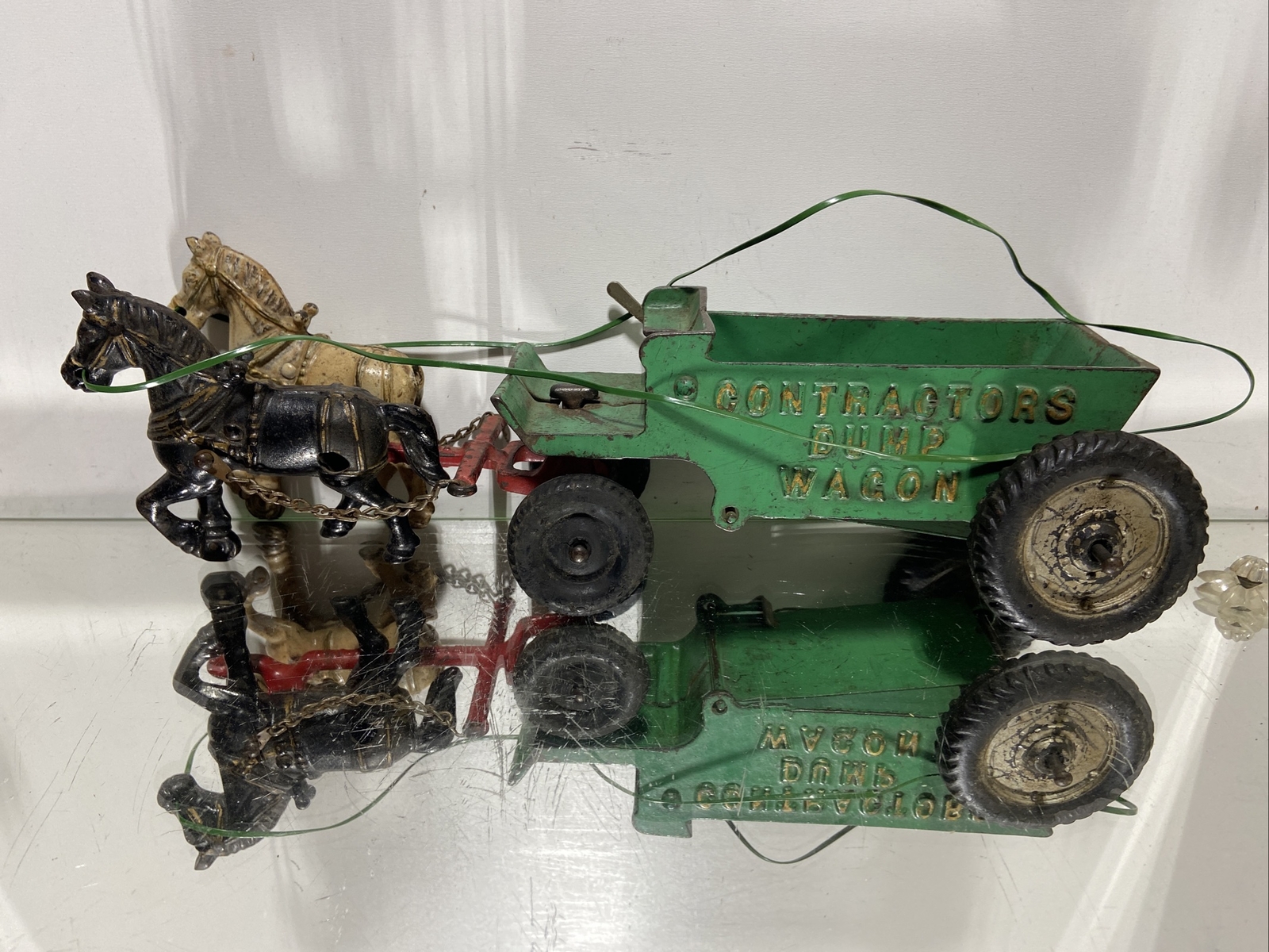 VTG. 13 in Arcade Cast Iron Contractors Dump Wagon w/Two Horse Drawn ORIG