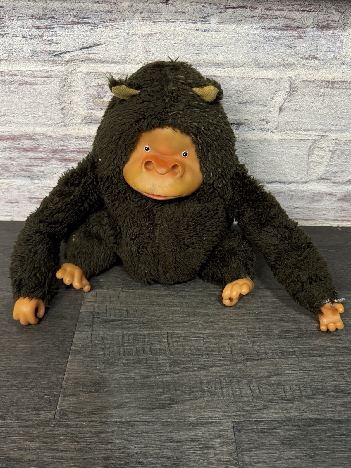 Vintage Stuffed Animal Monkey Chimp Nose Picking Plush Toy 1980’s Rubber Face