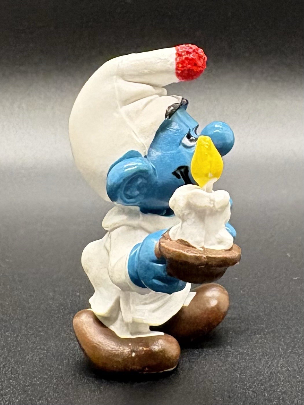 Vintage 1980 Schleich Smurf Bedtime with Candle Figurine Hong Kong Peyo W Berrie
