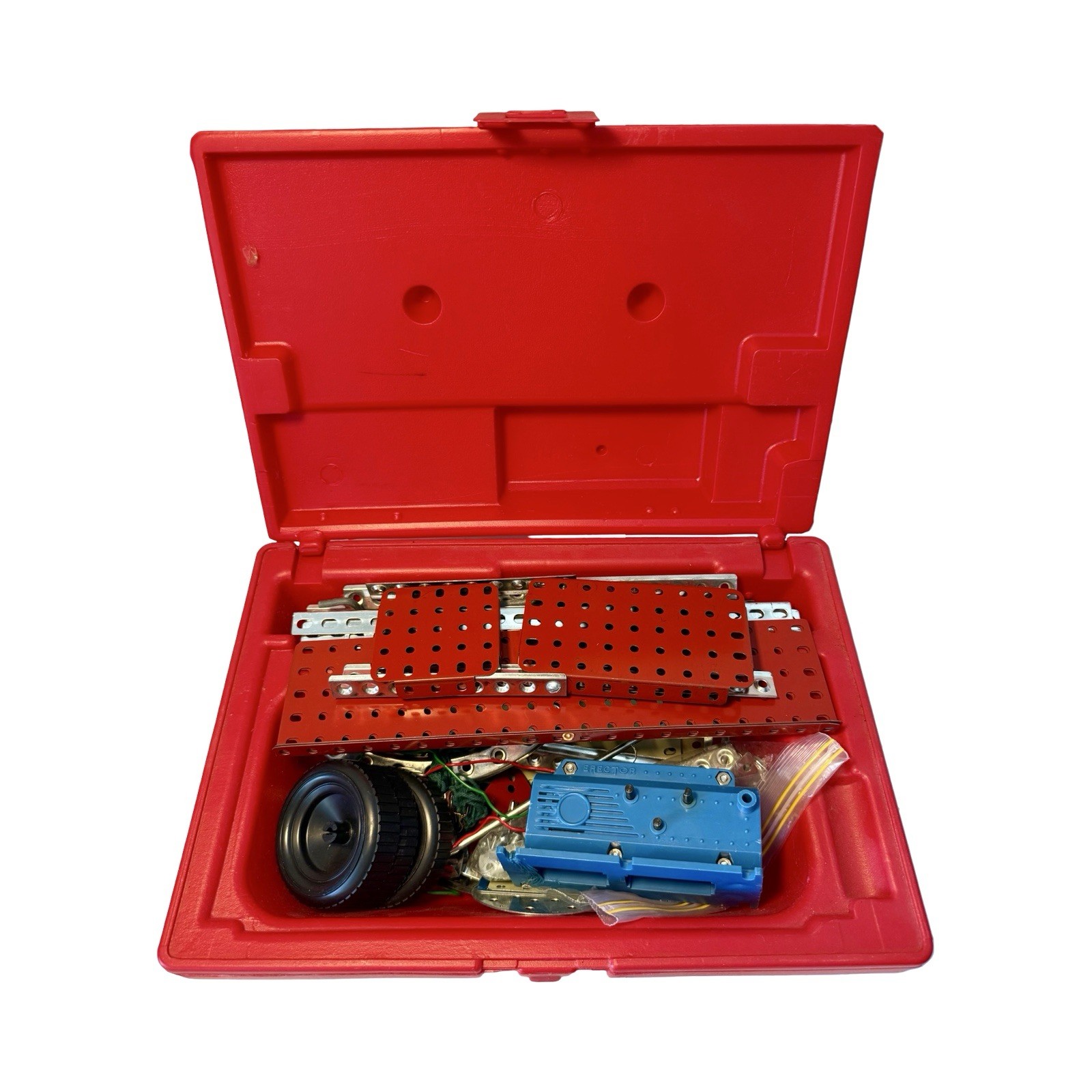Vintage 1972-1976 Gilbert Erector Set w Motor Red Case Manual Aprx. 90% Complete