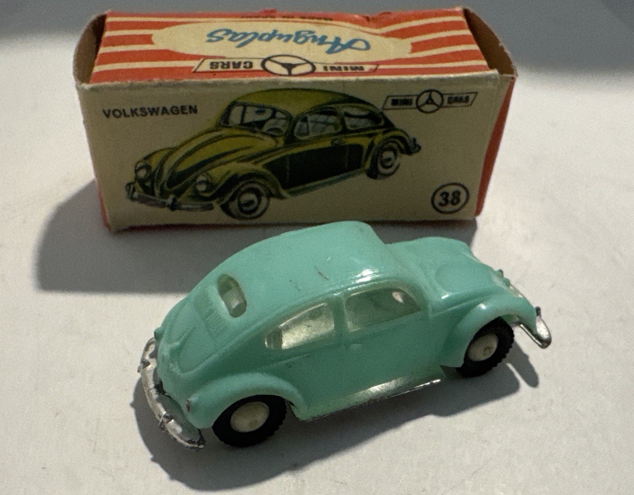 Anguplas Mini Cars Volkswagen Oval Window Bug RARE.. In Original Box Turquoise