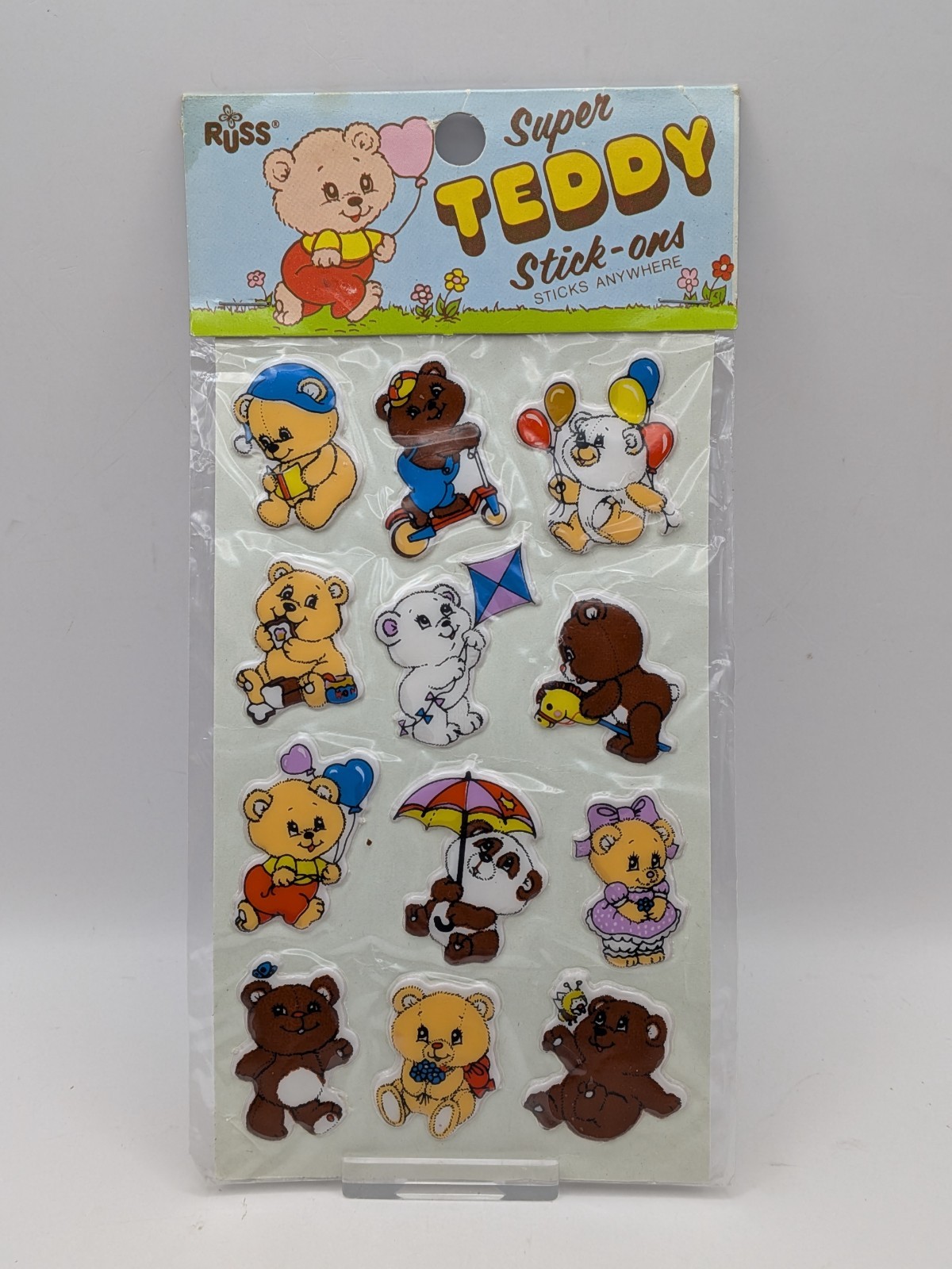 Russ Super Teddy Stick-ons Stick Anywhere Vintage 1980s Rare Brand New Sealed