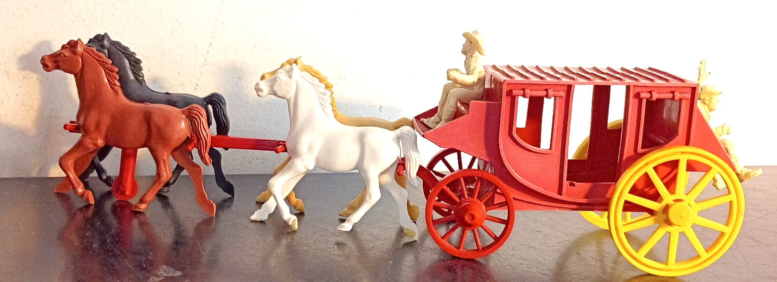 1950’S STAGE COACH Team Of FourHORSES, 2 RIDERS, 13 In Long, Modified