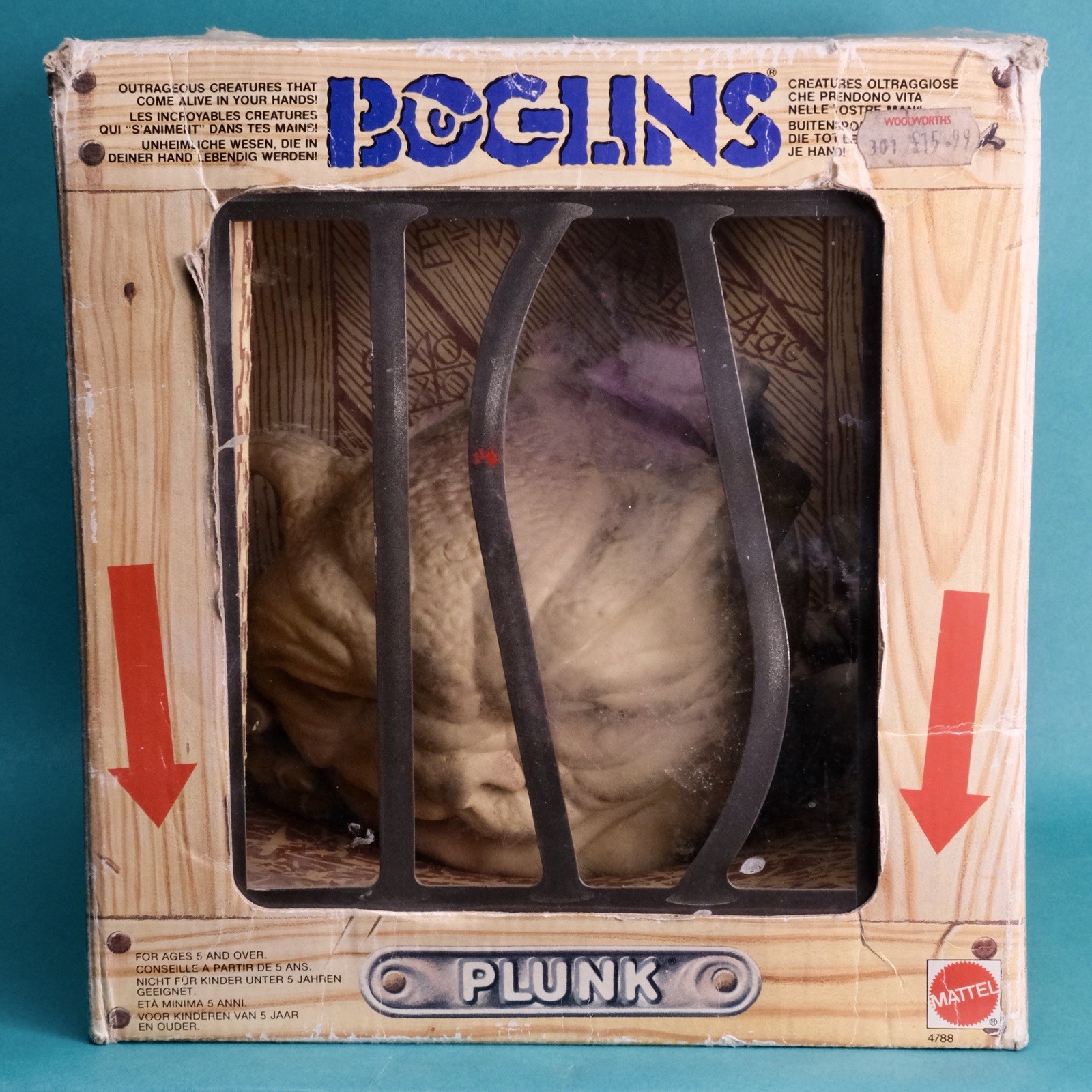VINTAGE BOGLINS PLUNK by Mattel 1987 Boxed & Caged Rubber Puppet