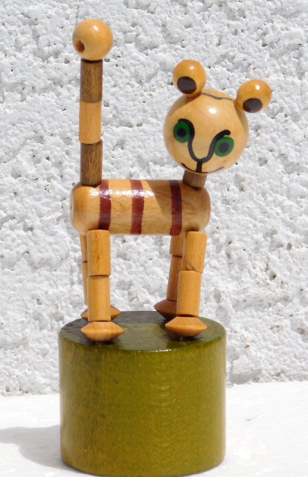 VTG CZECH Wooden Wood Toy TIGER Push Button CZECHOSLOVAKIA