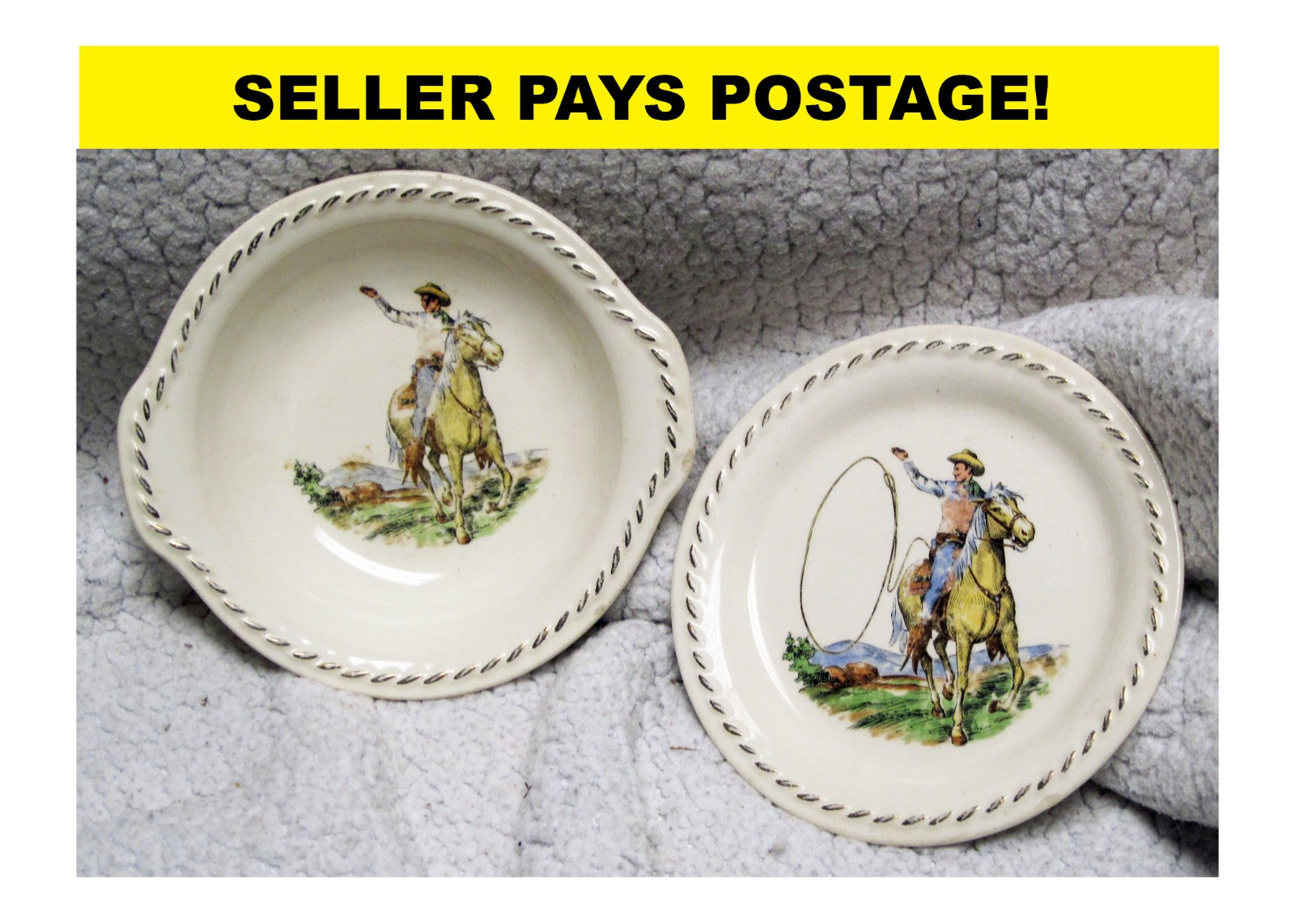 Roy Rogers and Trigger 6 1/4″ Vintage Plate and Bowl by Rodeo Universal
