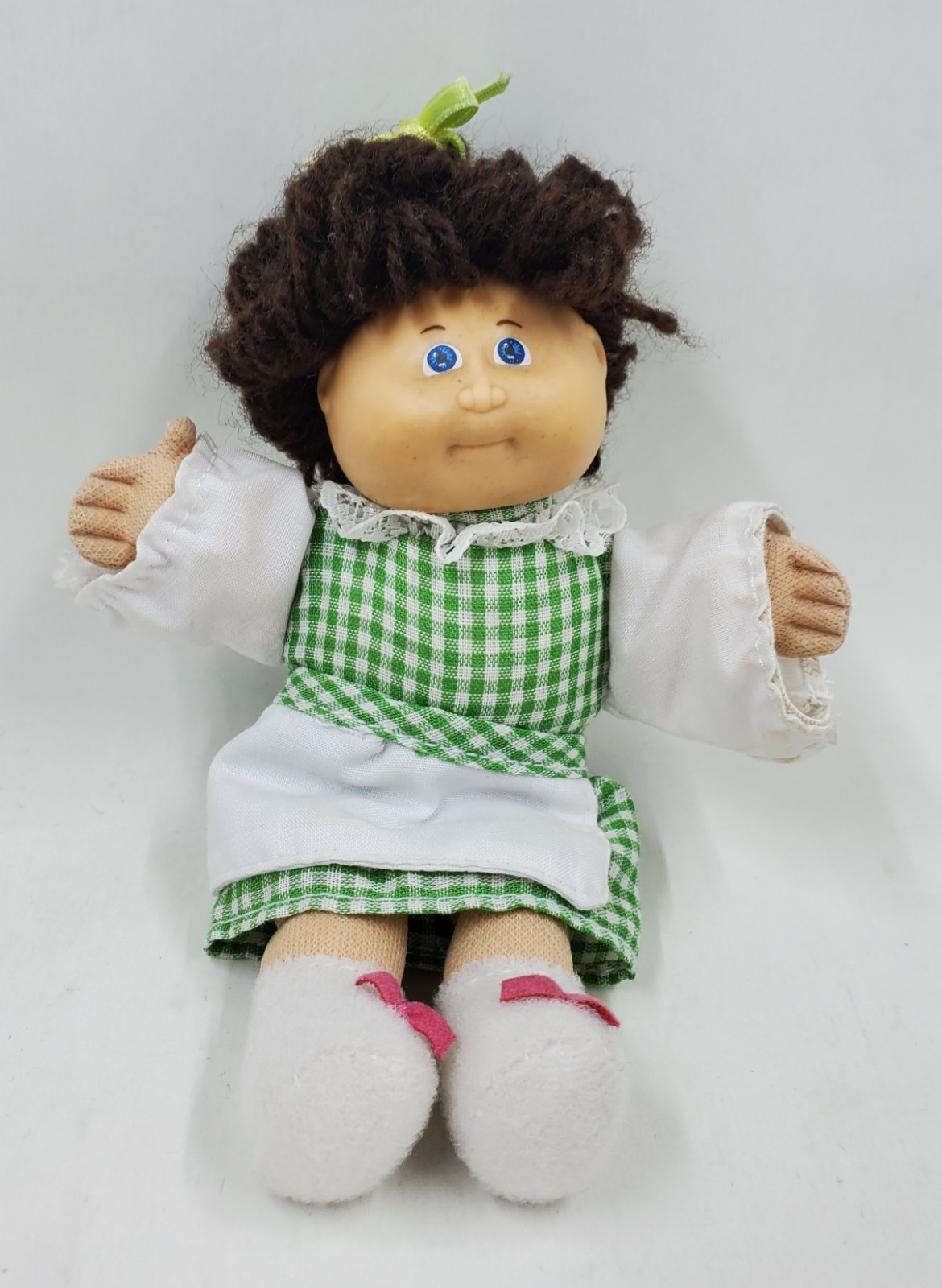 DO1 Vtg Mini Cabbage Patch Kid 5” Doll Girl in Green Plaid Top & Skirt