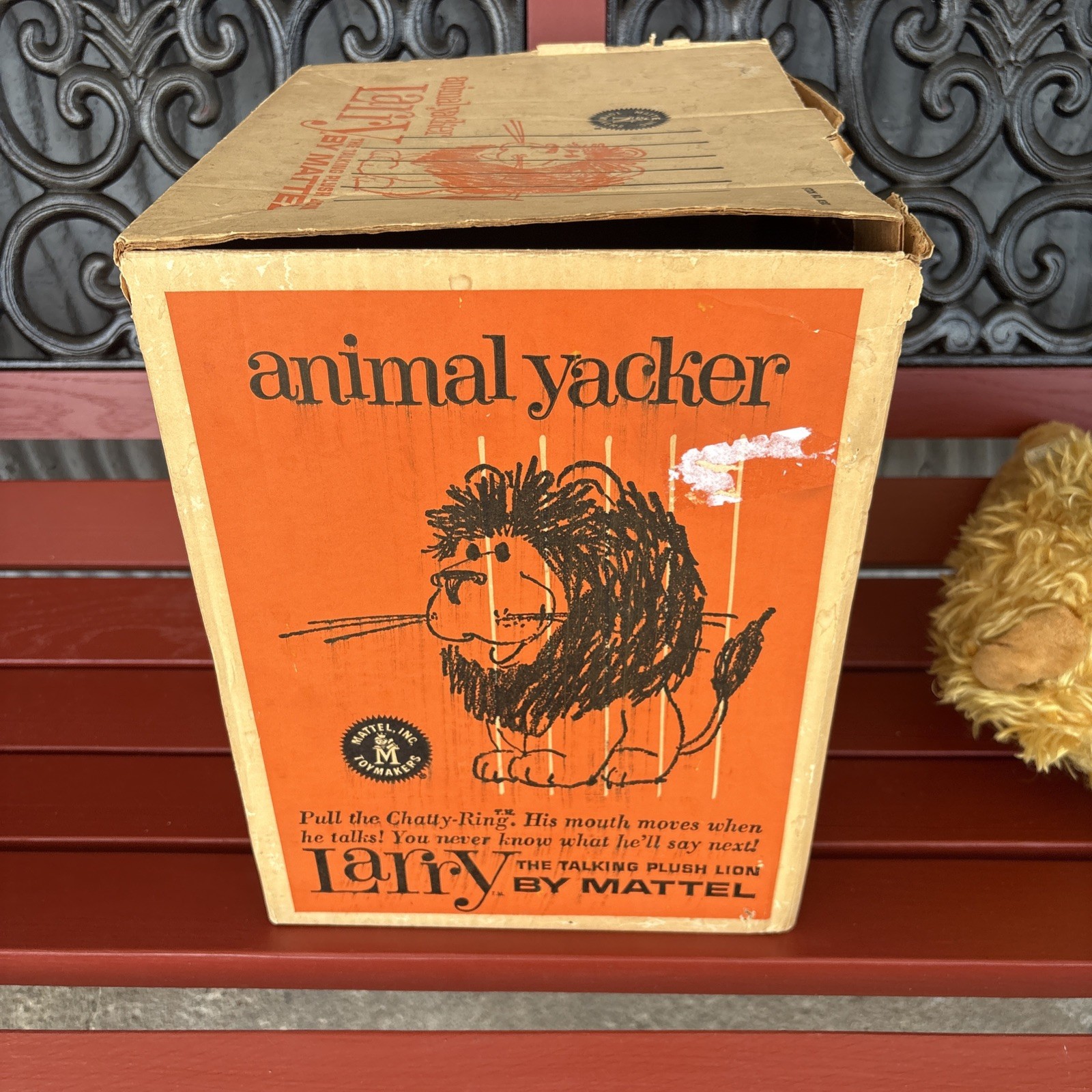TWO LIONS BOXED 1962 Larry The Lion Animal Yacker Plush Mouth Moves Works Mattel