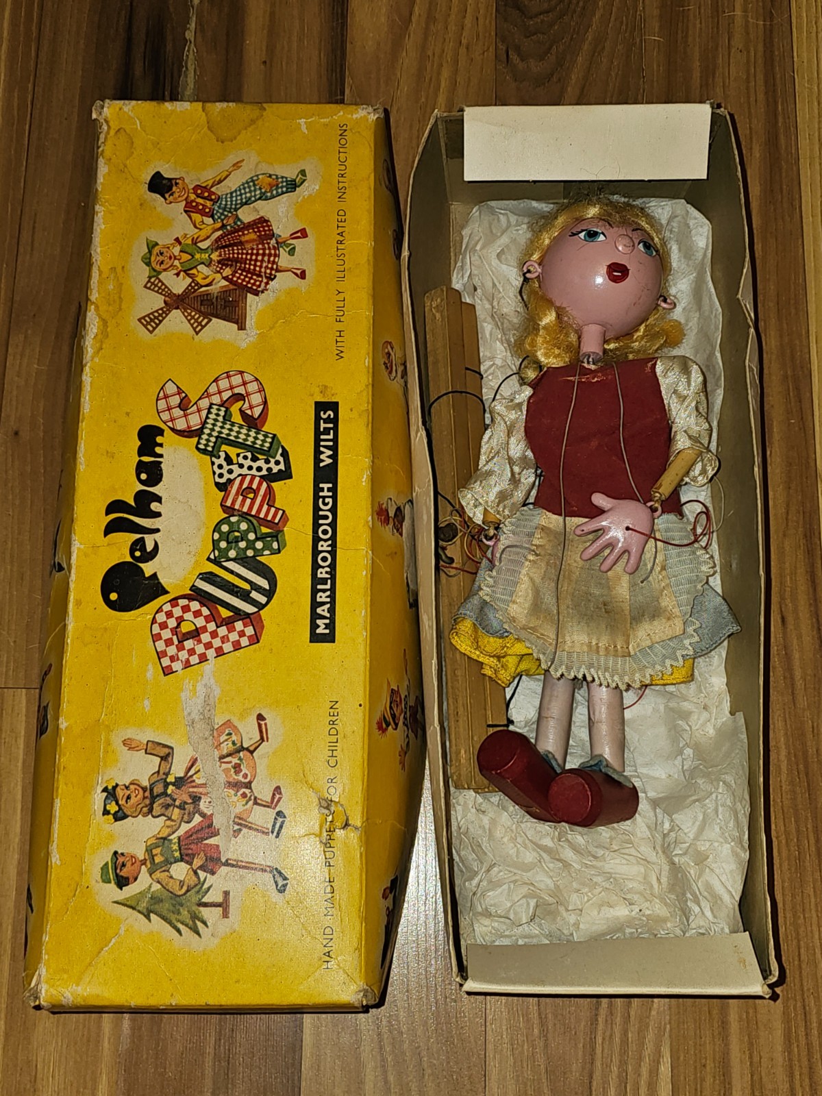 Vintage 1950s Pelham Blonde Girl Puppet Marionette Wood Mid Century
